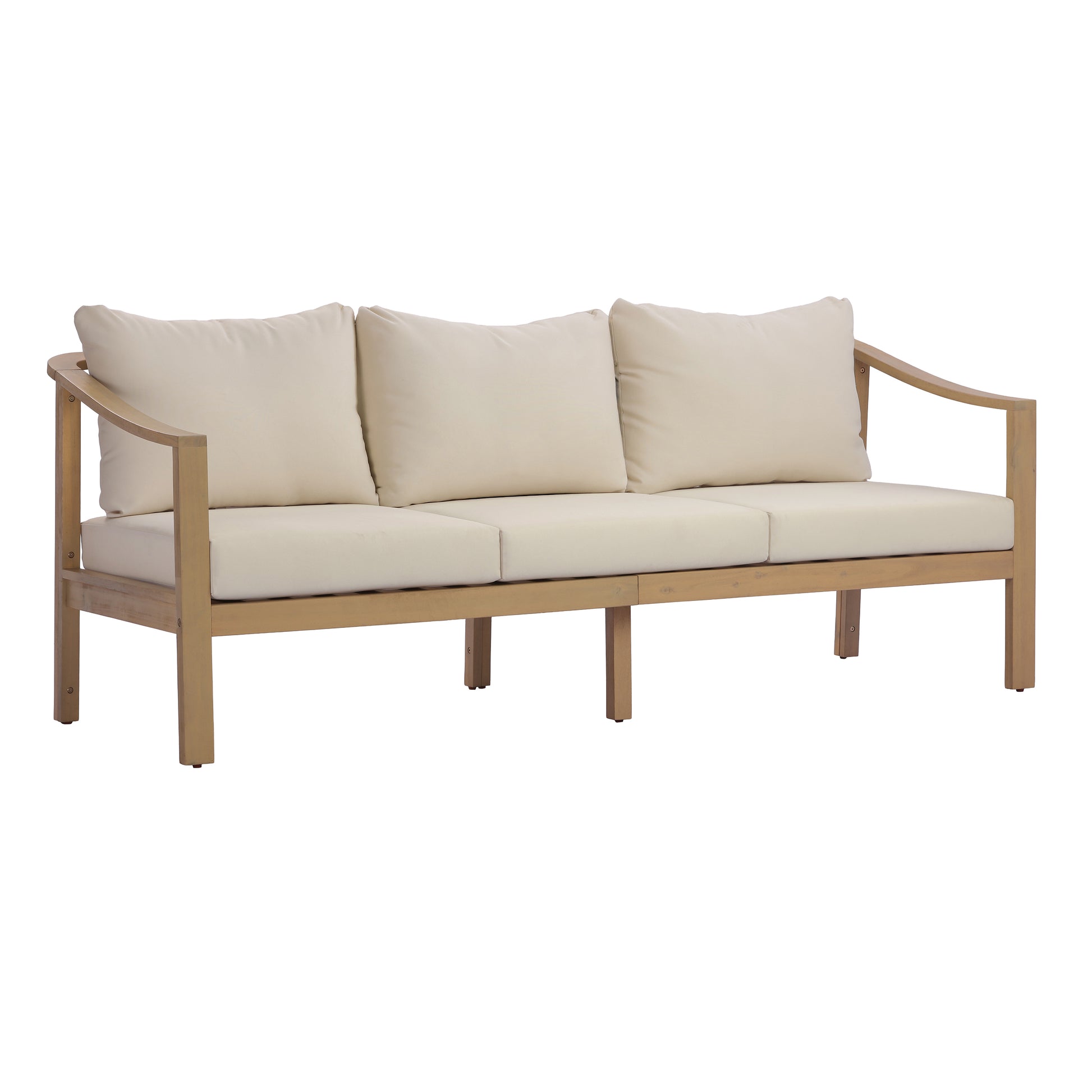 77.95" outdoor acacia wood frame, 26.38" deep seat design with soft cushion, three-seater sofa,slatted wood backrest,suitable for porches,gardens,backyards,and balconie (Light Teak+Beige Cushion) image 5