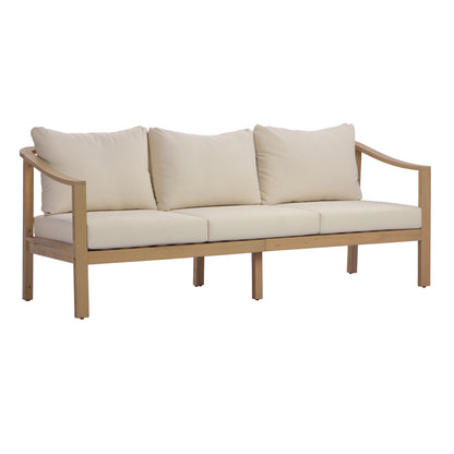 77.95" outdoor acacia wood frame, 26.38" deep seat design with soft cushion, three-seater sofa,slatted wood backrest,suitable for porches,gardens,backyards,and balconie (Light Teak+Beige Cushion) image 5