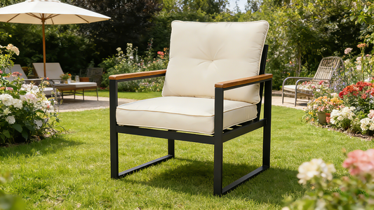 Steel Patio Furniture Armchair Set of 2, Metal Outdoor Chairs with Upgraded Cushions, All-Weather Outdoor Single Sofa for Balcony, Garden, Deck, Backyard, Beige image 1