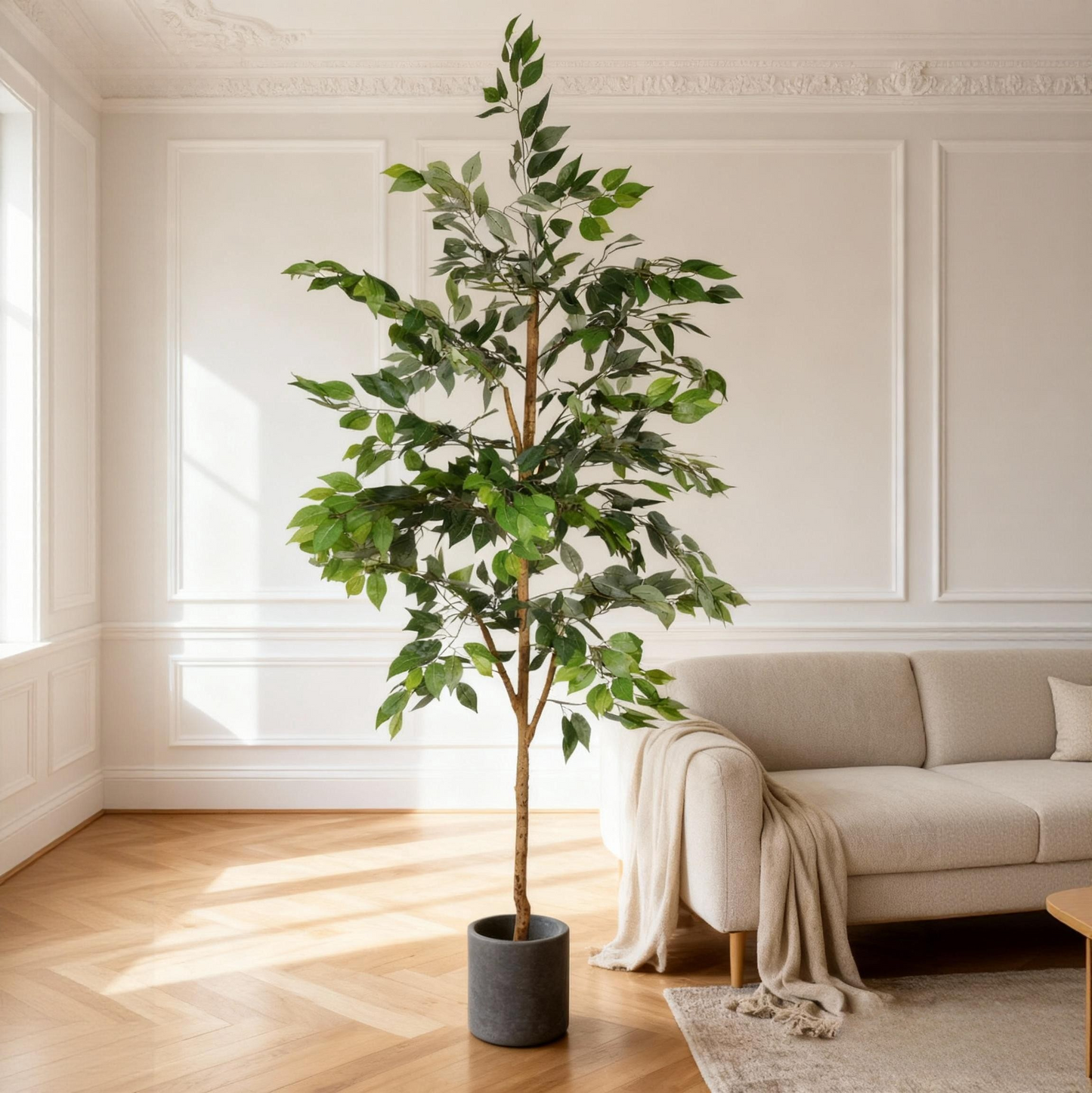 6FT Artificial Ficus Tree with Natural Trunk in Black Plastic Pot for Indoor Home Office Decor, 1pc/set image 2
