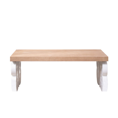 Ornate Wood Coffee Table – 47" Rectangular Farmhouse Style Table with White Carved Base and Natural Wood Top – Living Room Accent Table – Elegant Centerpiece for Modern or Traditional Decor image 3