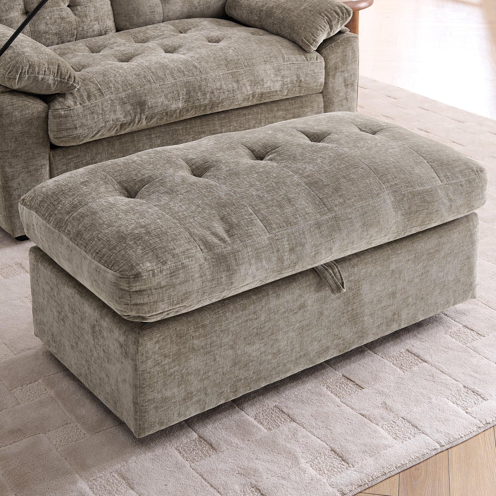 Leisure sofa chair,Double sofa recliner, with manually adjustable backrest, soft padded armrests, side USB charging port and phone stand, comes with a matching storage ottoman-Brown image 6