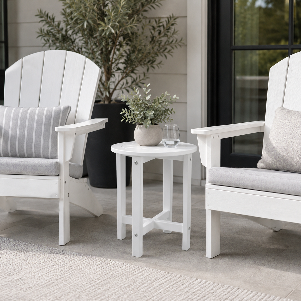 White HDPE Round Outdoor Side Table, 18 in. Dia. x 17 in. H, Small Weather-Resistant Patio End Table image 7