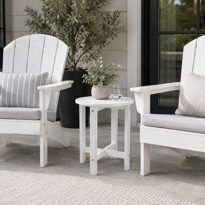 White HDPE Round Outdoor Side Table, 18 in. Dia. x 17 in. H, Small Weather-Resistant Patio End Table image 7