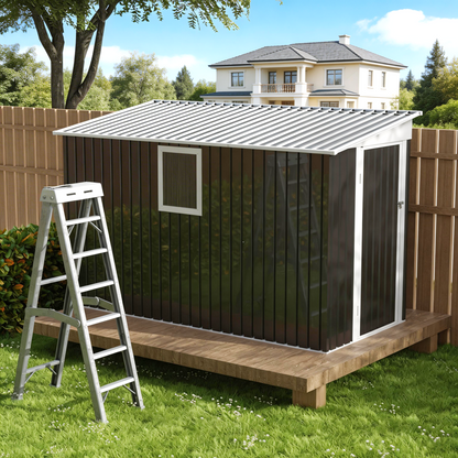 4X9 FT Metal Garden Shed with 1 Window Hinge Door Outdoor Storage image 1