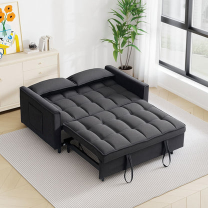 54.30" Corduroy Modular Sectional Sleeper Sofa, Loveseat with Pull Out Bed for Living Room Black Couch image 5