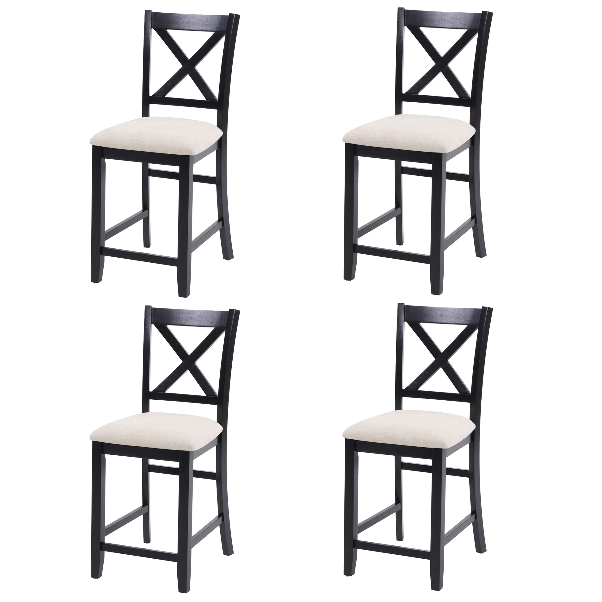 Dining Chairs Only, Wooden Counter Height Dining Chairs Set of 4, Kitchen Chair with Padded Seat, Upholstered Side Chair for Dining Room, Living Room, Kitchen, Black & Beige two tone image 2