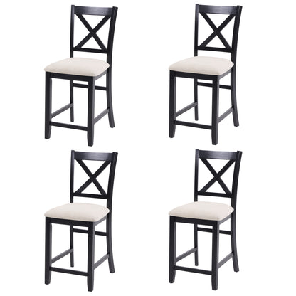 Dining Chairs Only, Wooden Counter Height Dining Chairs Set of 4, Kitchen Chair with Padded Seat, Upholstered Side Chair for Dining Room, Living Room, Kitchen, Black & Beige two tone image 2