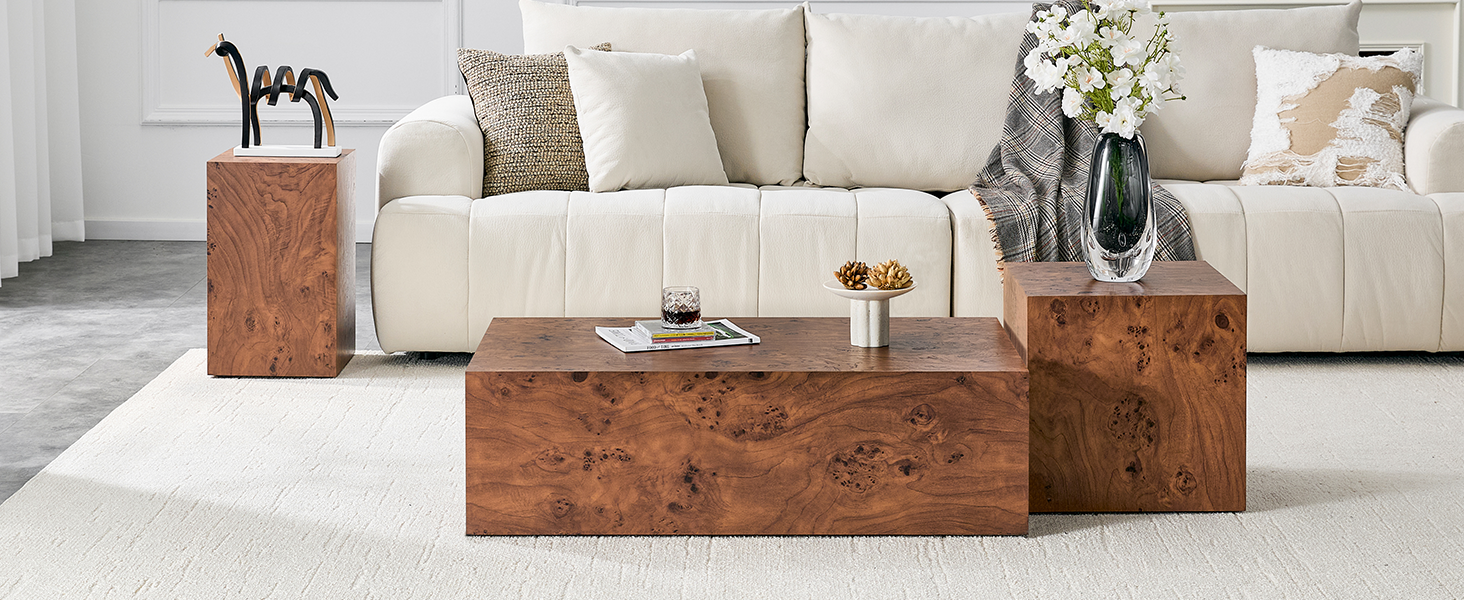 Premium Burl Walnut Veneer MDF Cube Table, Height Adjustable Multi-purpose Coffee Side End Table for Living Room, 11.8"×11.8"×19.7", No Extra Items Included image 8