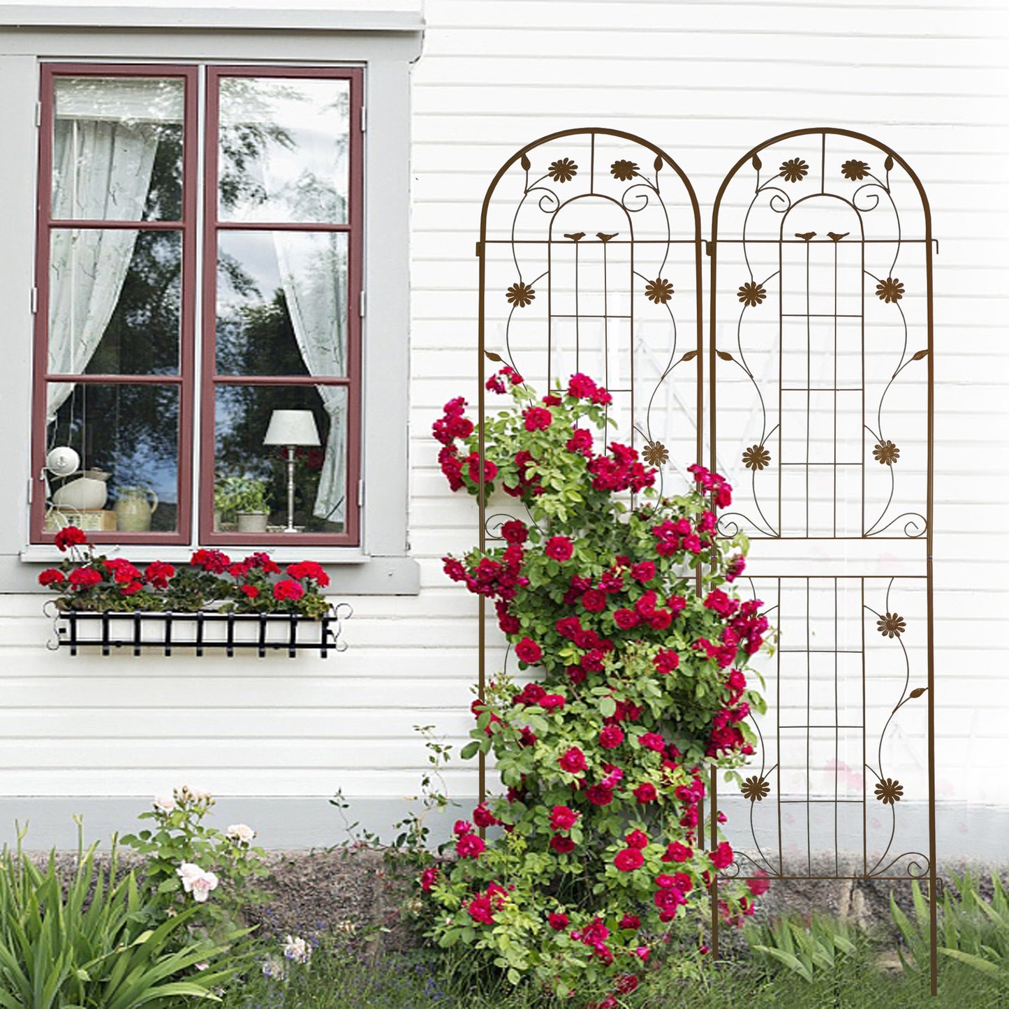2 Pack Metal Garden Trellis 86.7" x 19.7" Rustproof Trellis for Climbing Plants Outdoor Flower Support Brown image 9
