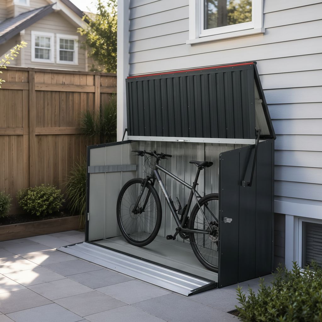 Outdoor Galvanized Steel Storage Shed with Flip Top & Foldable Front Door, Large Capacity Metal Tool Cabinet for Indoor & Backyard Storage 594.39 US Gal 2.25m³ image 5