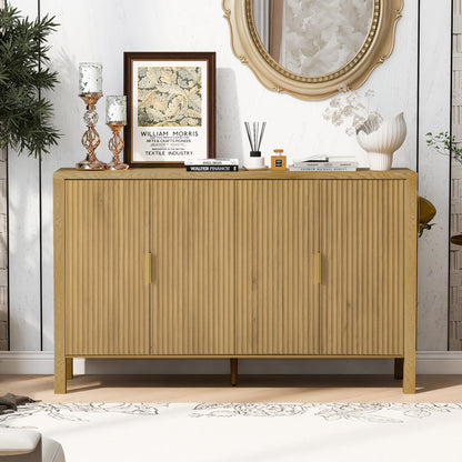 U_STYLE Modern 57.5" Stripe Door Storage Cabinet, 4-Door Sideboard with Back-of-Door Storage Racks & Side Hooks, Adjustable Shelves, MDF Cabinet with Aluminum Handles for Living Room, Dining Room image 2
