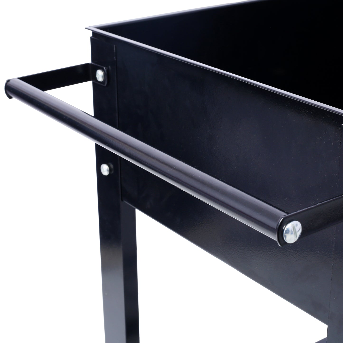 Products Elevated Mobile Raised Ergonomic Metal Planter Garden Bed for Backyard, Patio w/Wheels, Lower Shelf, black image 8