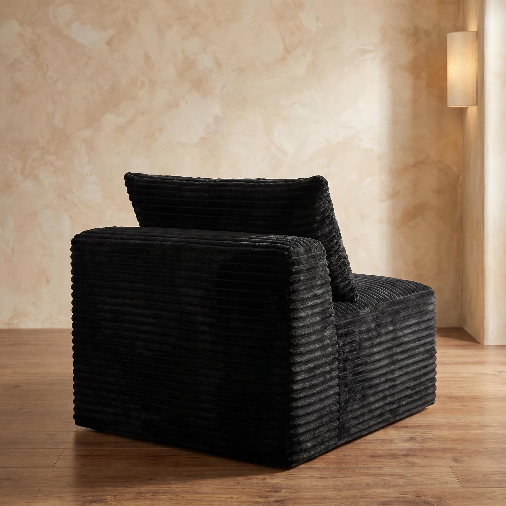 Black Corduroy Modular Compression Sofa, Legless Floor-Hugging Armless Accent Chair for Living Room Bedroom image 5