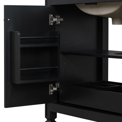 60" Double Sink Bathroom Vanity Set with Matching Wall Mount Medicine Cabinet, Vintage Raised Round Panel Doors & Tapered Legs, Soft Close Hinges, Adjustable Storage Shelves, Black image 11