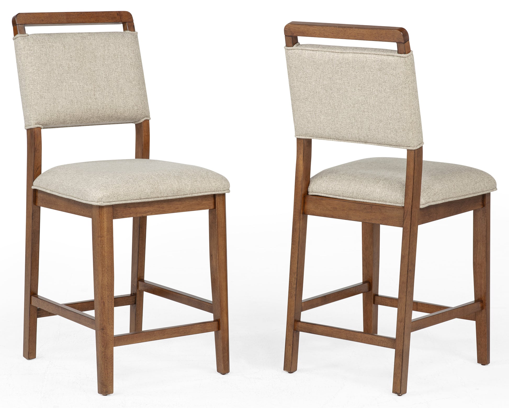 2pc Counter Height Chair Stool Fabric Upholstered with Plush Rich Wood Brown Finish Wood Frame Dining Room Wooden Furniture image 1