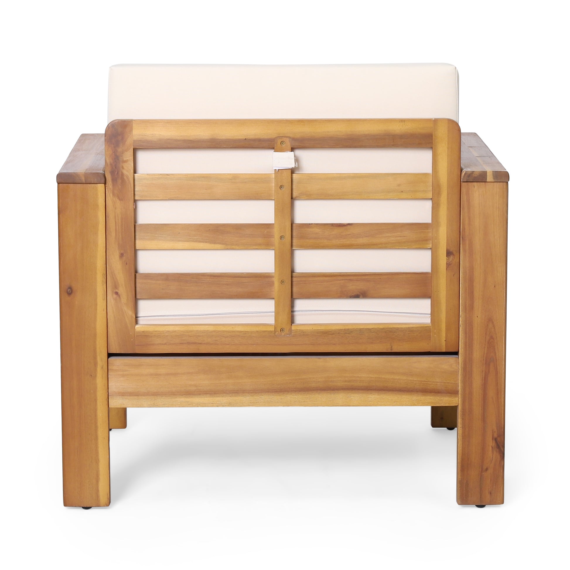 (Set of 2) Outdoor Acacia Wood Club Chairs with Cushions, Teak+Beige, 27.75"D x 32"W x 27.75"H image 10