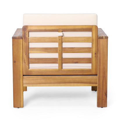 (Set of 2) Outdoor Acacia Wood Club Chairs with Cushions, Teak+Beige, 27.75"D x 32"W x 27.75"H image 10