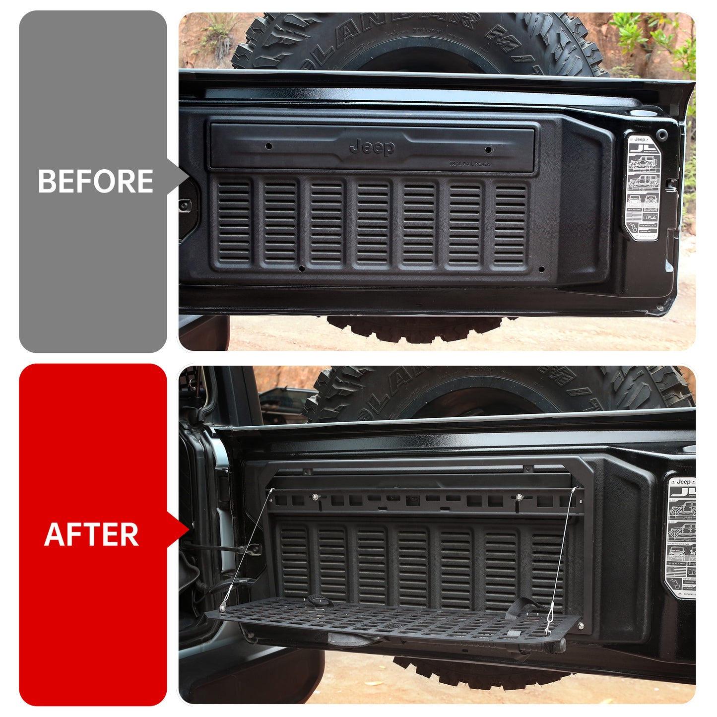 Tailgate Table Foldable Rear Cargo Shelf Compatible with Jeep Wrangler 2007-2017 JK JKU & 2018-2026 JL JLU (Not Fit JK Models with Stock Subwoofer) image 8