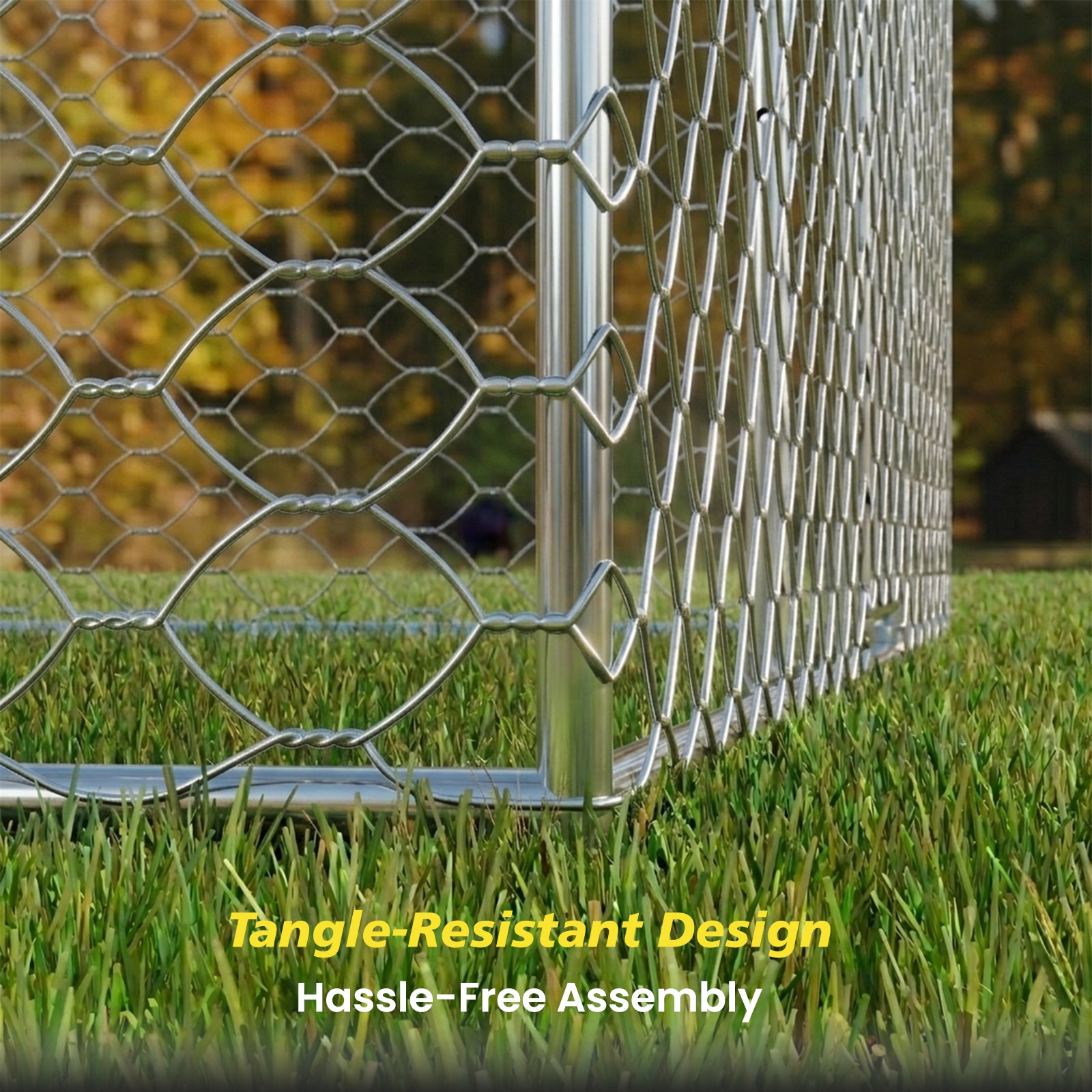 15x10 FT Large Outdoor Dog Kennel with Canopy, Heavy Duty Galvanized Steel Frame, Waterproof Cover, Built-in Elevated Feeding Bowls, Escape-Proof Lockable Pet Playpen for Large Dogs & Multiple Animal image 10