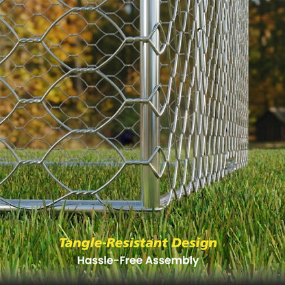 15x10 FT Large Outdoor Dog Kennel with Canopy, Heavy Duty Galvanized Steel Frame, Waterproof Cover, Built-in Elevated Feeding Bowls, Escape-Proof Lockable Pet Playpen for Large Dogs & Multiple Animal image 10
