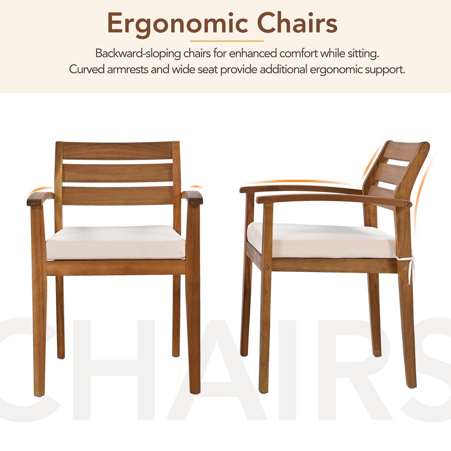 GO Outdoor Wood Dining Set For 7-8 Person, Outdoor Dining Furniture With Removable Cushions, Ergonomic Chairs And Bench, Thicker Table, Nature image 10