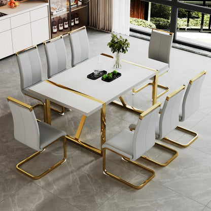 Industrial rectangular MDF material white dining table, equipped with a 2.3-inch thick tabletop and golden metal legs, used for writing desks, restaurants, and living rooms71"*39.3"*30" image 7