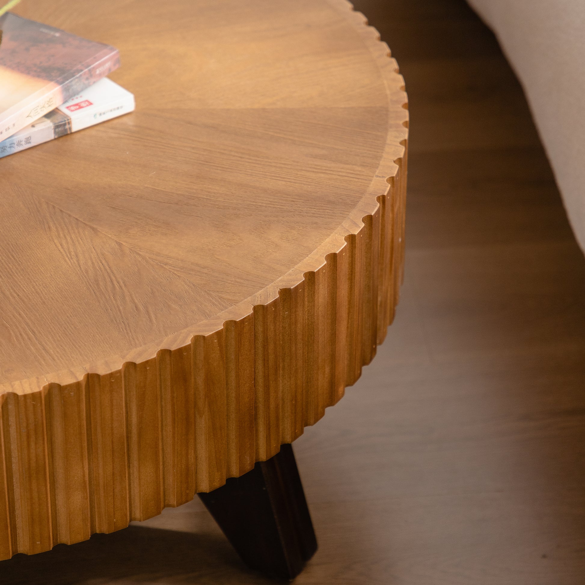 35.4 "Round Retro Coffee Table, Coffee Table Suitable For Coffee and Home Decor, Natural image 10