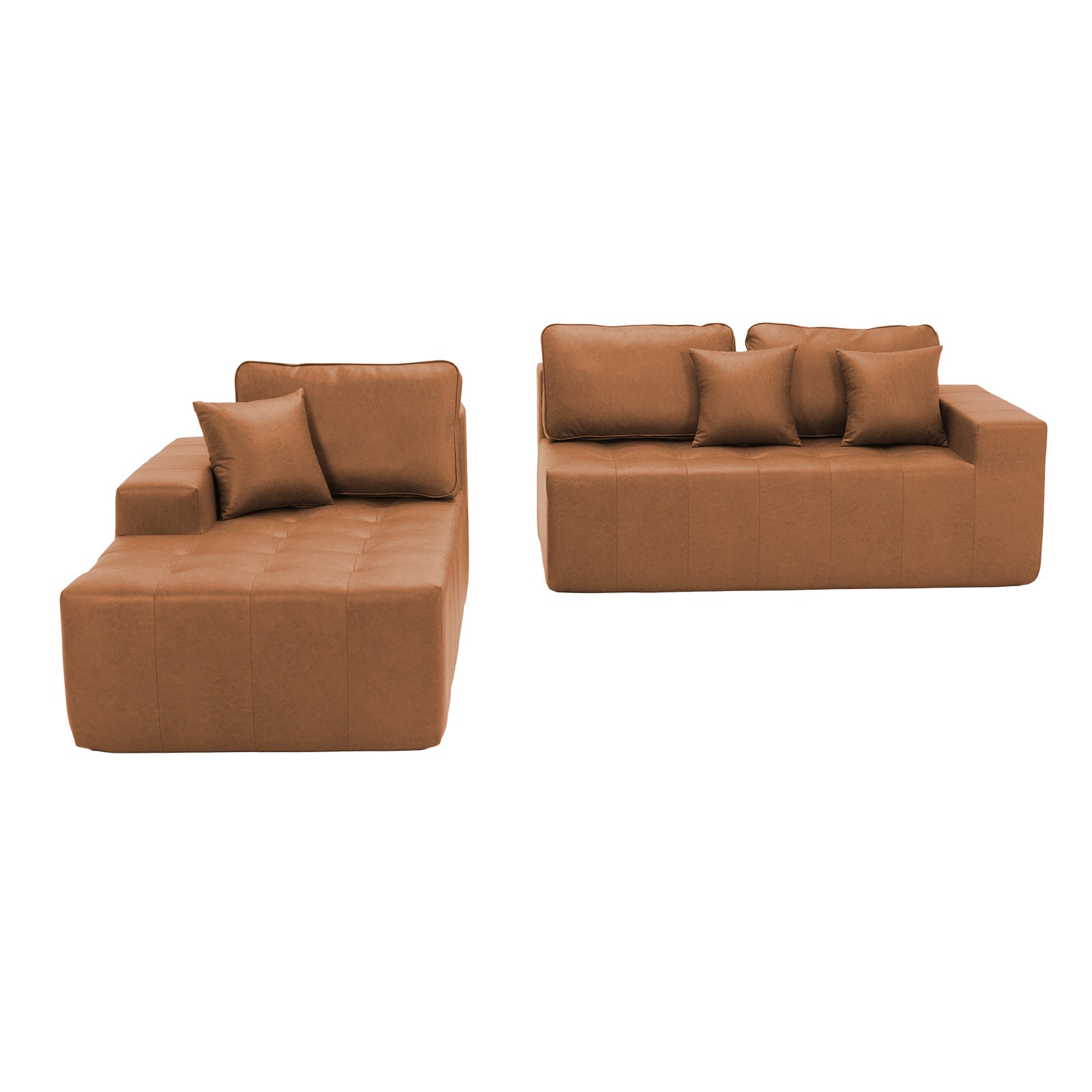 Faux Leather Corner Chaise Compression Sofa Bed, L-Shaped Sectional Couch with High-Density Sponge, No-Assembly Required Convertible Sofa for Living Room, Apartment, Guest Room(Light Brown) image 8