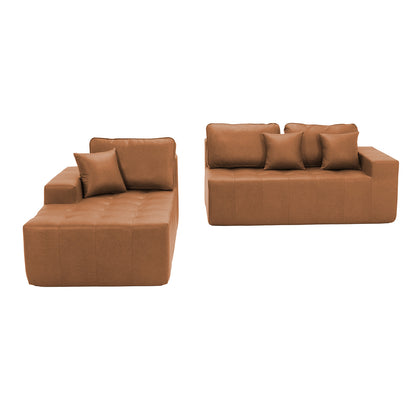 Faux Leather Corner Chaise Compression Sofa Bed, L-Shaped Sectional Couch with High-Density Sponge, No-Assembly Required Convertible Sofa for Living Room, Apartment, Guest Room(Light Brown) image 8