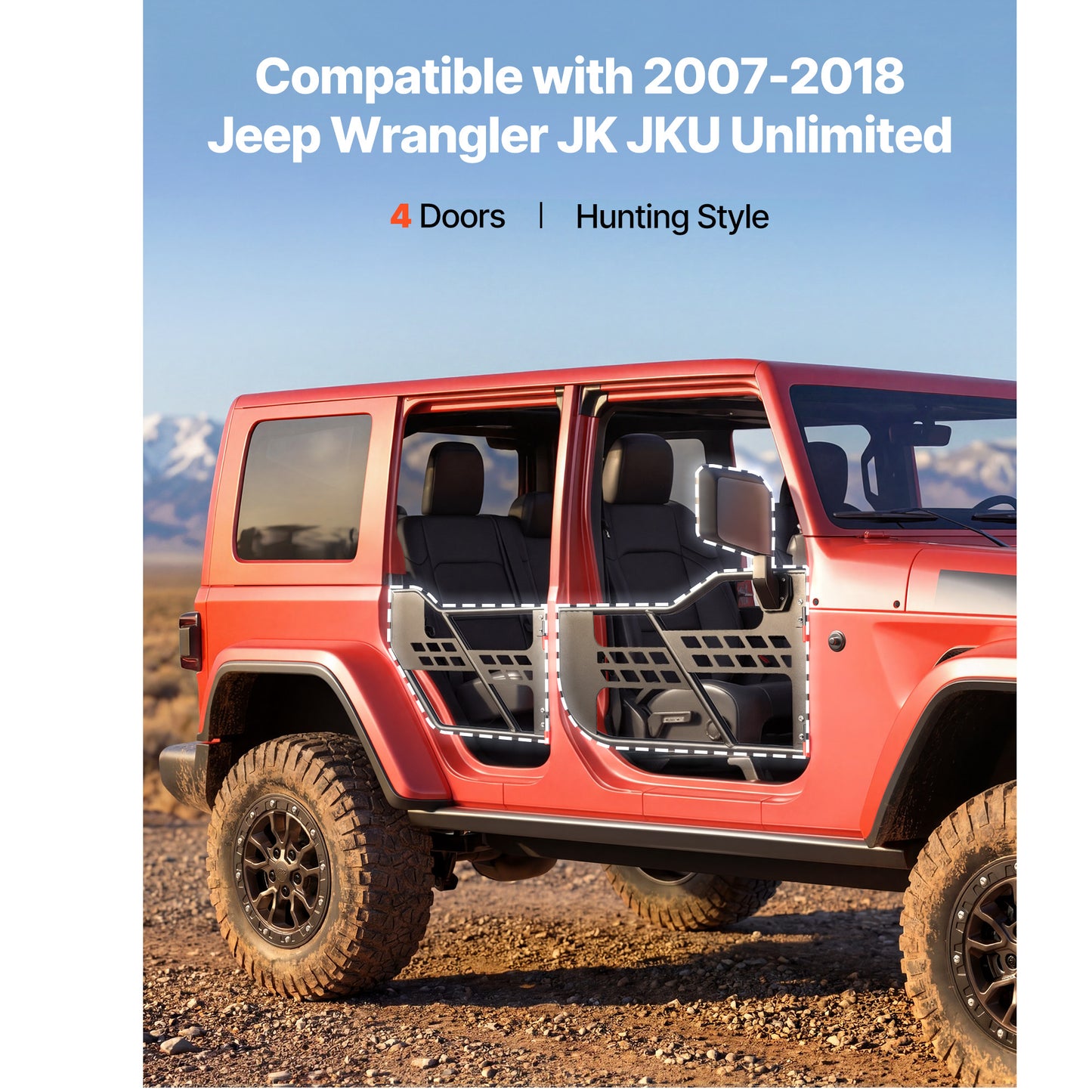 Jeep Tube Doors, 4-Door, Compatible with 2007-2018 Jeep Wrangler JK JKU Unlimited, Steel Off Road Front & Rear Tubular Half Doors with DOT Certified Side View Mirrors, Storage Bag & Rubber Pads image 6