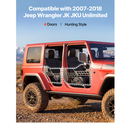 Jeep Tube Doors, 4-Door, Compatible with 2007-2018 Jeep Wrangler JK JKU Unlimited, Steel Off Road Front & Rear Tubular Half Doors with DOT Certified Side View Mirrors, Storage Bag & Rubber Pads image 6