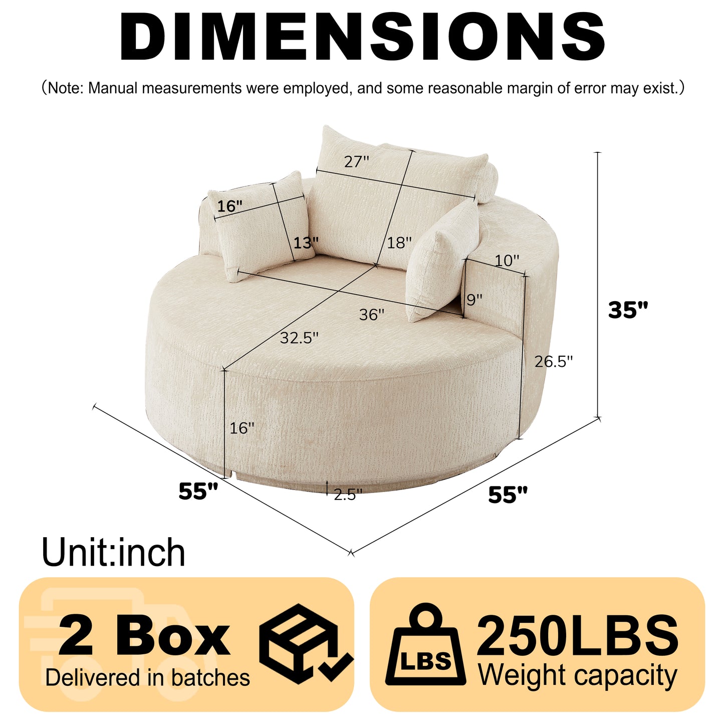 55''L Polyester Foam Single Swivel Chair, Fluffy Modern Sleeper, 360 Degree Swivel Chair for Living Room, Bedroom, Lounge and Projection Room image 2