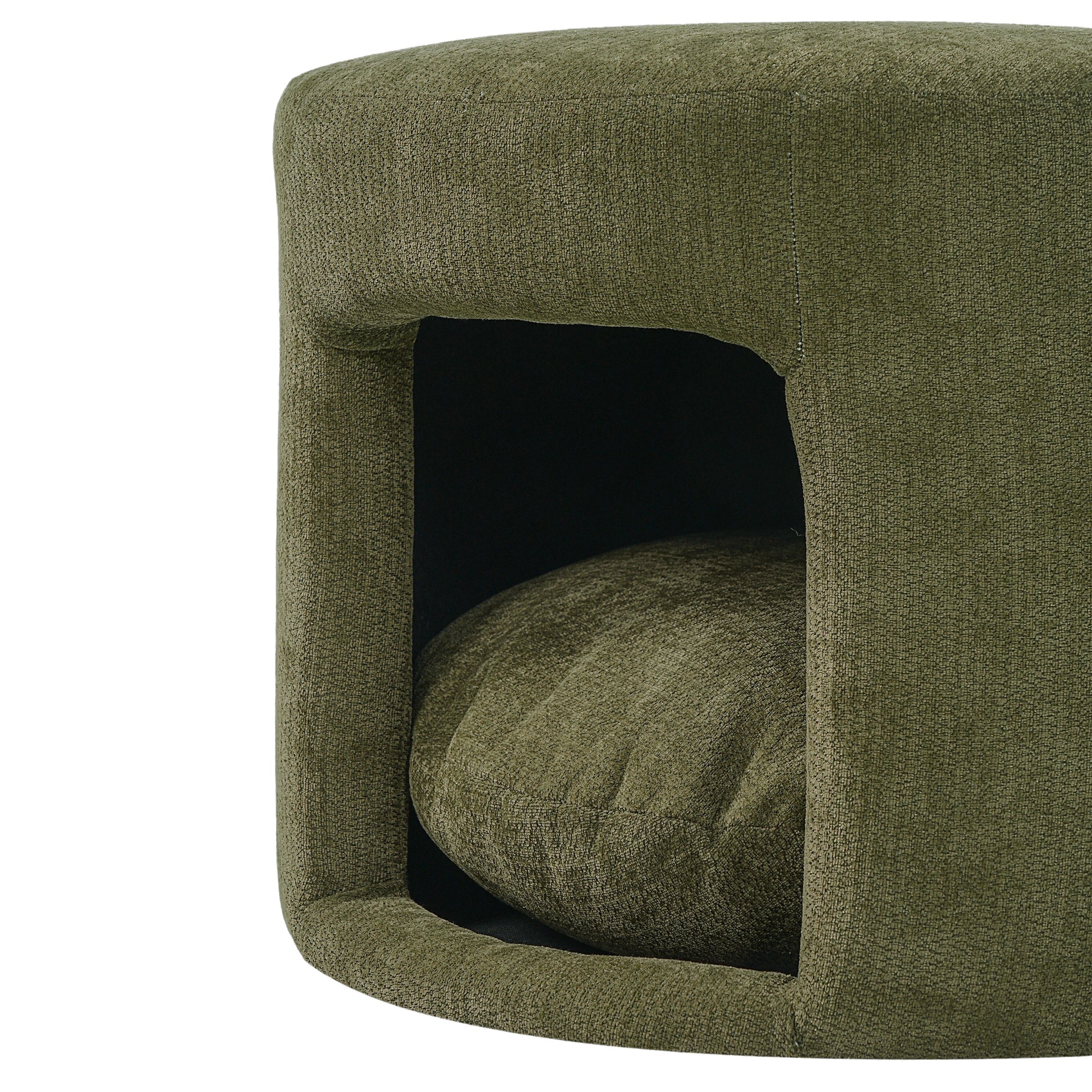 Green Pet Friendly Ottoman with Removable Pet Cushion, Hidden Pet Nook, Acacia Wood Legs, 220 lbs Capacity, Upholstered Footrest Stool for Living Room image 9