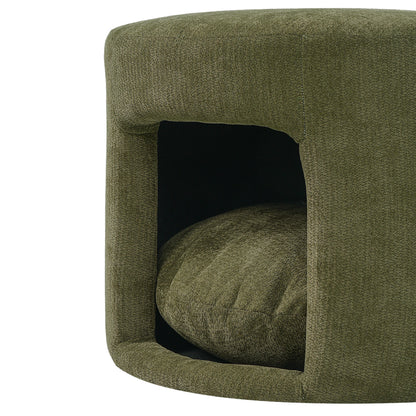 Green Pet Friendly Ottoman with Removable Pet Cushion, Hidden Pet Nook, Acacia Wood Legs, 220 lbs Capacity, Upholstered Footrest Stool for Living Room image 9