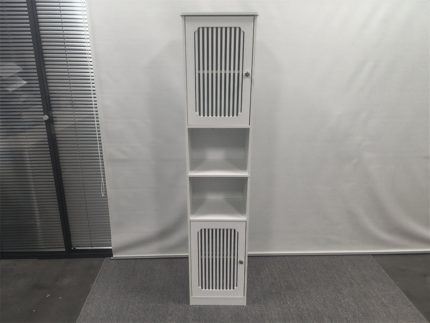 64-Inch Bathroom tall cabinet with adjustable drawer shelves, louvered door floor-standing storage unit, multi-tiered vertical narrow storage cabinet for bathroom, white. image 2