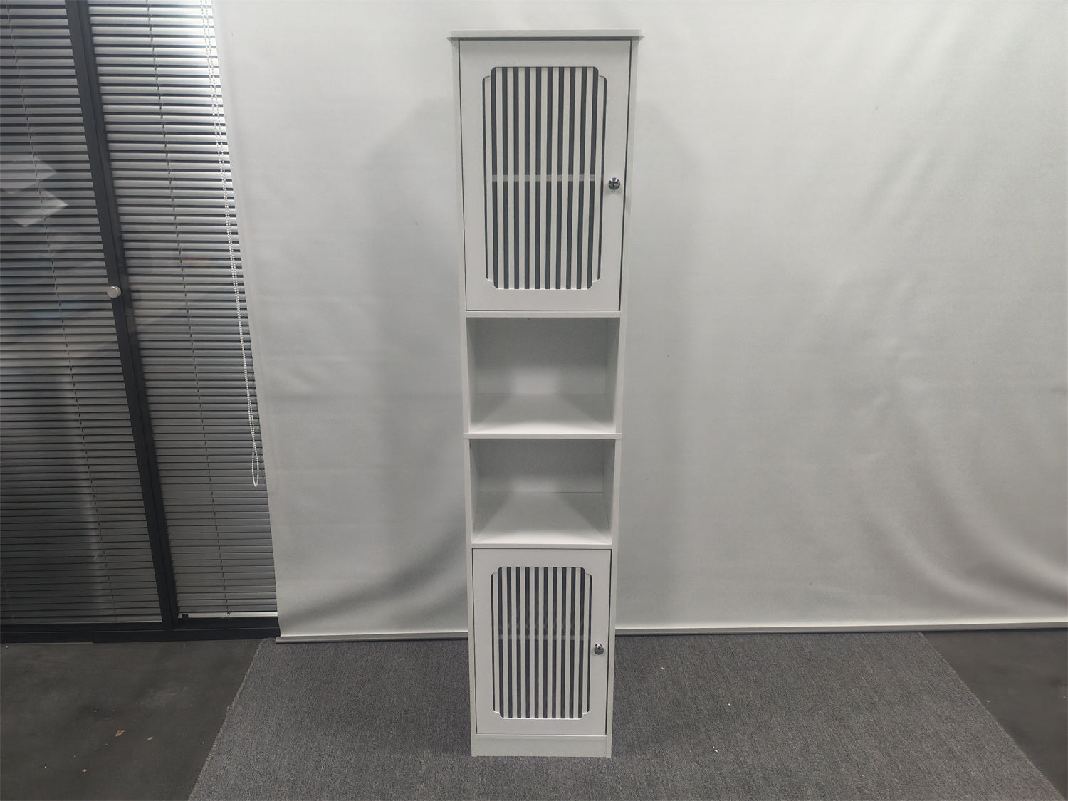 64-Inch Bathroom tall cabinet with adjustable drawer shelves, louvered door floor-standing storage unit, multi-tiered vertical narrow storage cabinet for bathroom, white. image 2