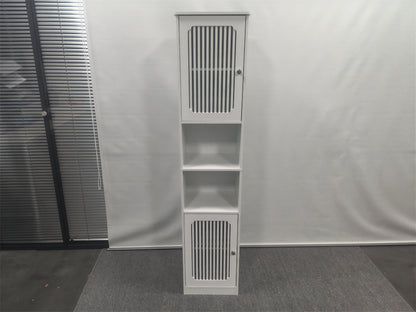 64-Inch Bathroom tall cabinet with adjustable drawer shelves, louvered door floor-standing storage unit, multi-tiered vertical narrow storage cabinet for bathroom, white. image 2
