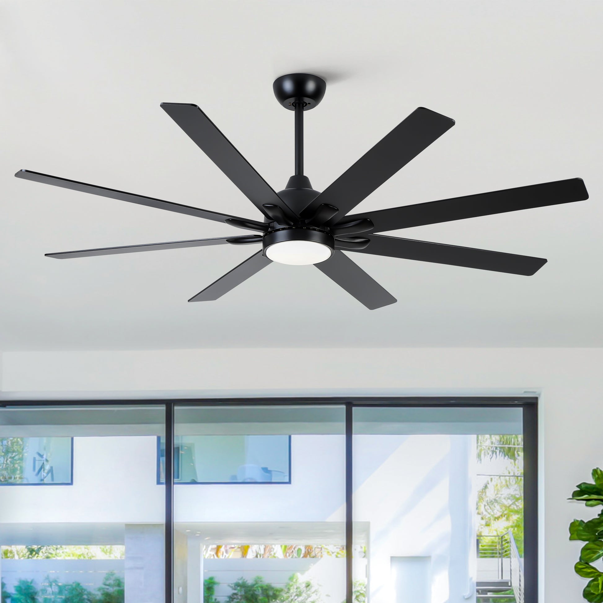72 In. Indoor Modern Black Ceiling Fans with Integrated LED Lighting with Remote Control image 1