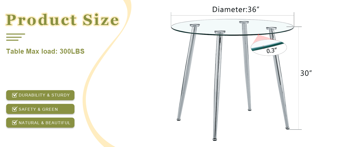 Round dining table with glass top, silver metal legs, exquisite life, starting from the details, the silver legs show an extraordinary texture, which is the finishing touch to your home image 4