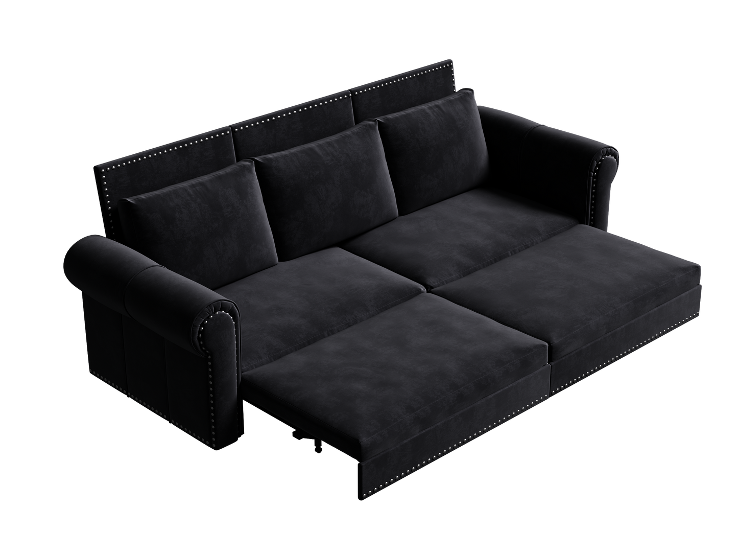 Chesterfield Sofa,93.7" King Pull Out Sofa Bed,3-in-1 Velvet Convertible Sleeper Sofa with Nailhead Trim & Rolled Arm,Multi-Functional Sofa Bed for Black (Old sku:W1885S00039/W1885S00100) image 10