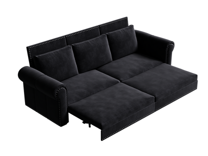 Chesterfield Sofa,93.7" King Pull Out Sofa Bed,3-in-1 Velvet Convertible Sleeper Sofa with Nailhead Trim & Rolled Arm,Multi-Functional Sofa Bed for Black (Old sku:W1885S00039/W1885S00100) image 10