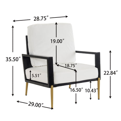 Upholstered Accent Chair, Velvet Lounge Arm Chair with Solid Wood Frame, Living Room Chairs with Metal Legs for Reading Chair for Balcony, Living Room and Bedroom, White image 6