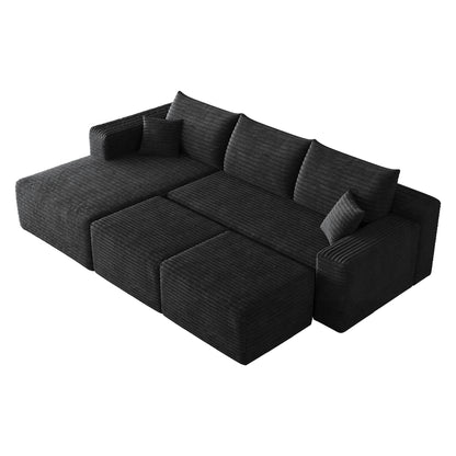 95" Cloud Sectional Sofa with 2 Ottoman,Modern Minimalist Upholstered Couches, Comfort U Shaped Sofa for Living Room,Deep Seat Corner Couch,No Assembly Required,Black (Plush Corduroy Fabric) image 11