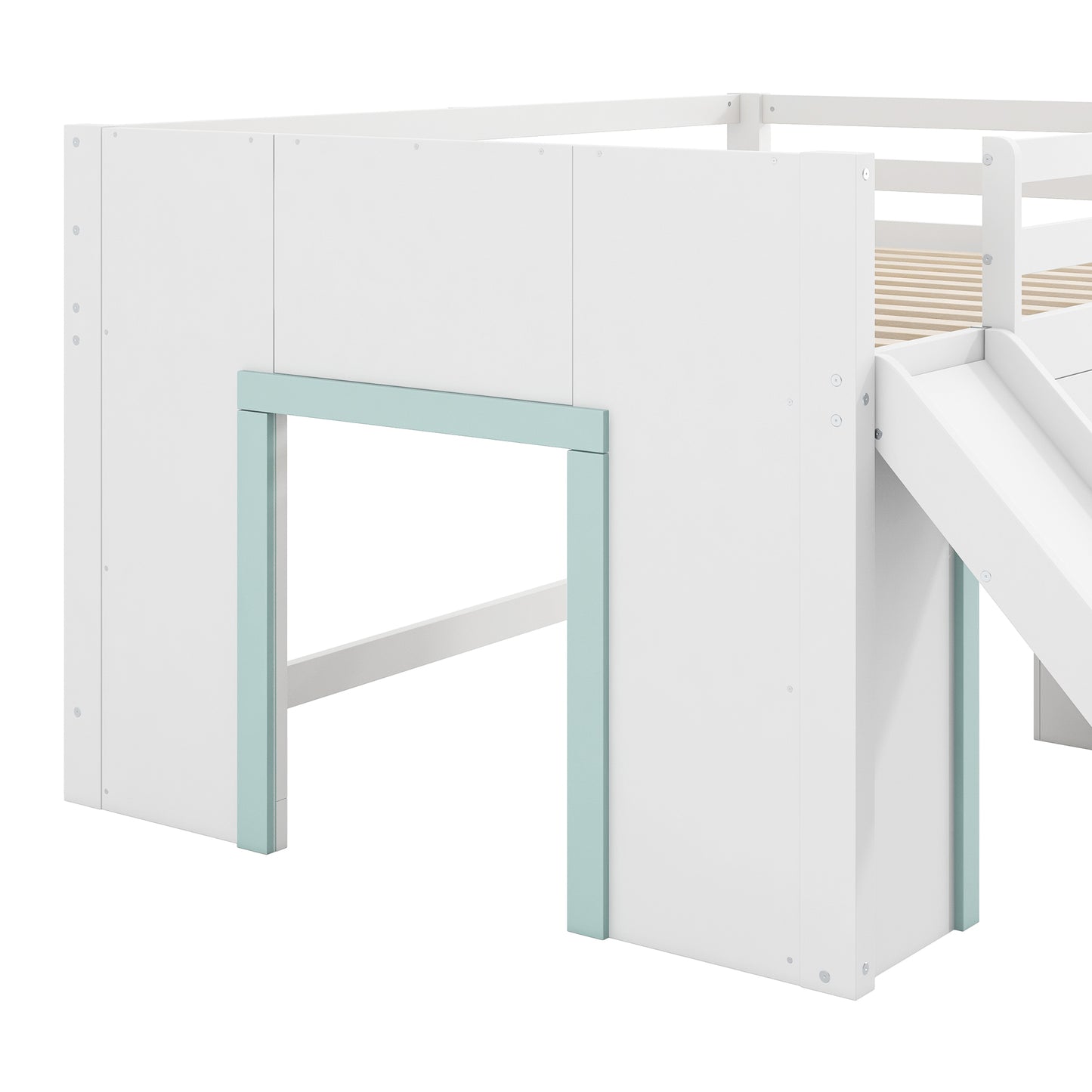 Full Size Low Loft Bed with Slide,Three Storage Drawers and Two Doors,White image 12
