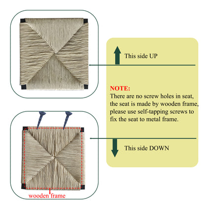 Creamy White Paper Rope Woven Bar Stools Set of 2 Hand Weave Counter Stool with footrest for Kitchen Island, Dining Room (Creamy White) image 6