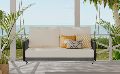 TREXM 1-Piece Woven Rope Outdoor Swing Sofa with Soft Cushions Seating 2 for Patio, Courtyard and Balcony (Beige) image 7