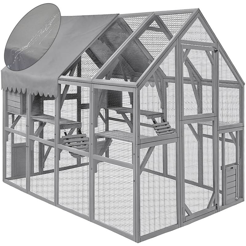 Large Catio Outdoor Cat Enclosure,Large Cat Run with Bridges,Walks,Wooden Feral Cats Shelter with Waterproof and UV Proof Canopy image 2