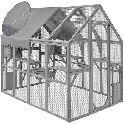 Large Catio Outdoor Cat Enclosure,Large Cat Run with Bridges,Walks,Wooden Feral Cats Shelter with Waterproof and UV Proof Canopy image 2