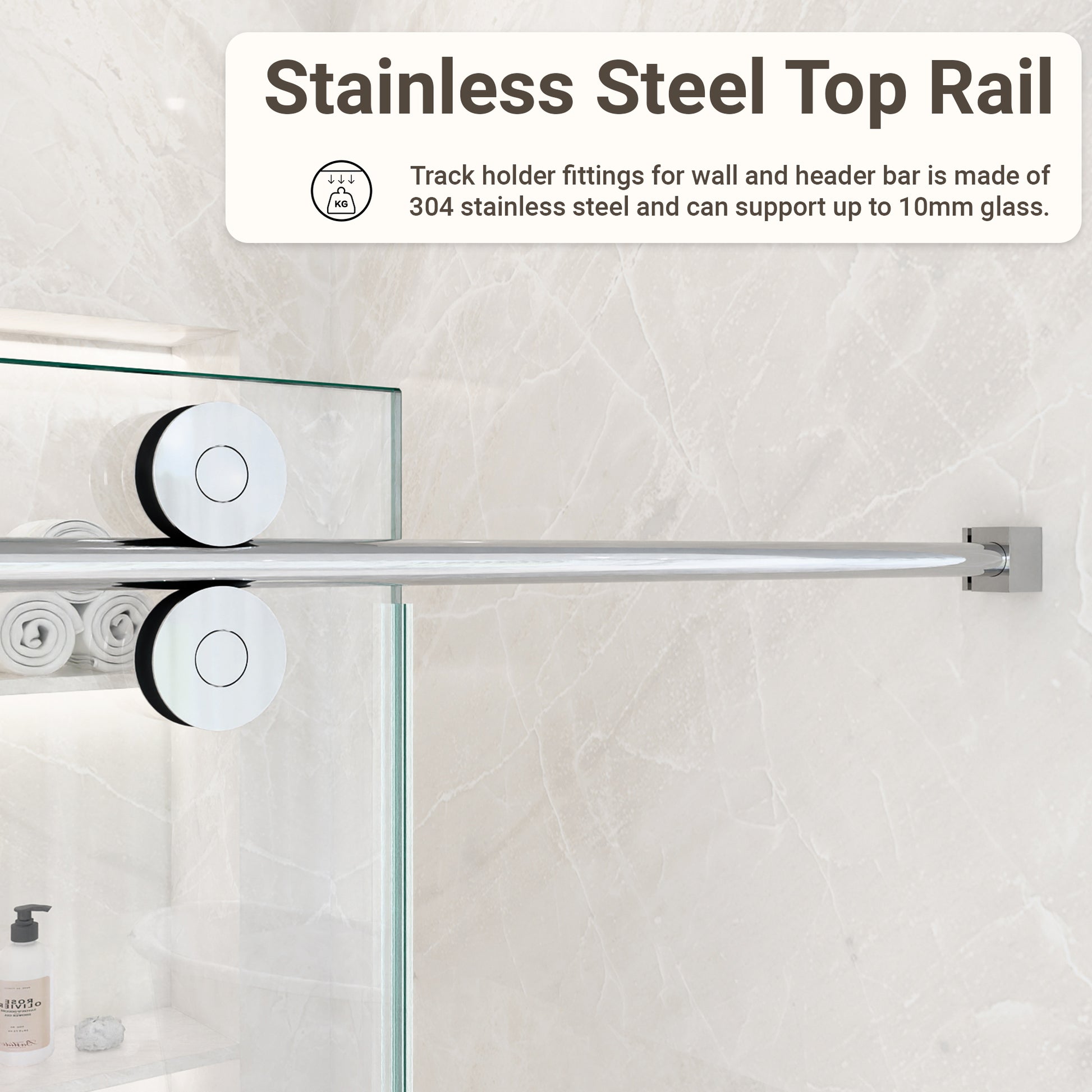44"-48"W*76" H Frameless Single Sliding Shower Door – 5/16" (8mm) Clear Tempered Glass, Bypass Design with Chrome Finish image 7